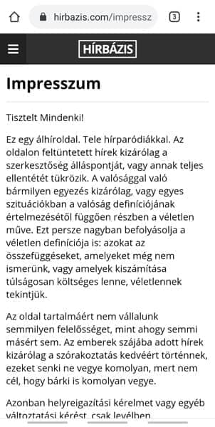 Fake news oldal impresszum